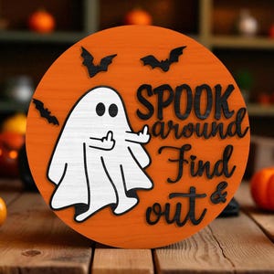 Gespenstische Türschild Türschild Türschild Türschild Türschild Türschild Lustiges Geist-Halloween-Zeichen | Rustikales hölzernes gruseliges Dekor | Deko für die Haustür