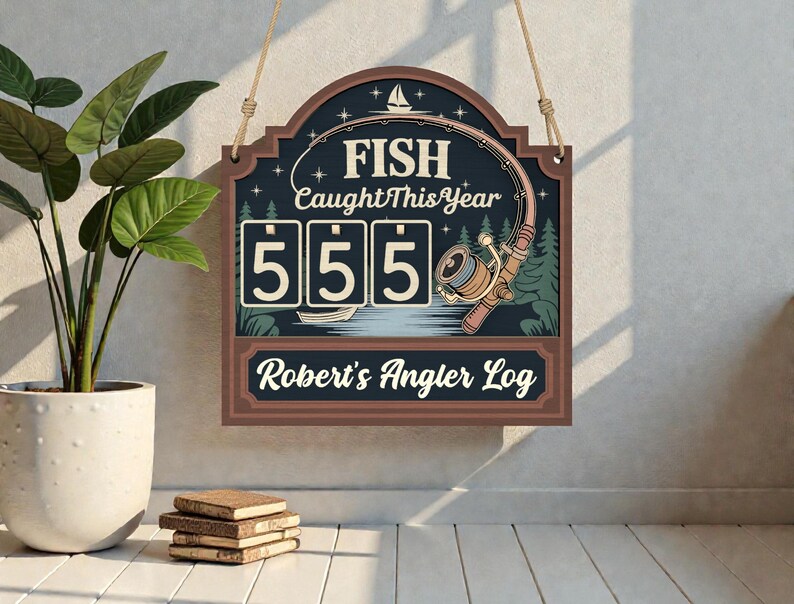 Personalized Fish Caught This Year Wooden Hanging Tracker, Custom ...