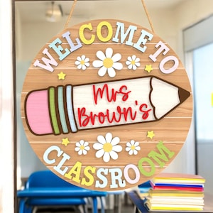 Custom Teacher Name Sign, Classroom Teacher Gift | Personalized Classroom wood Teacher Door Sign |  Colorful Teacher Decor