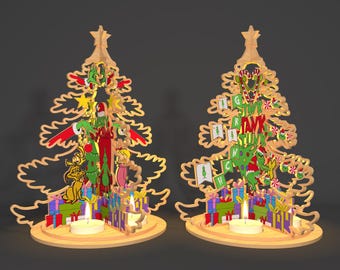 Merry Grinchmas Standing Tree Laser Cut File Svg ,Chritmas Characters Lamp Svg,Night Light Candle Holder Svg ,Glowforge Svg File