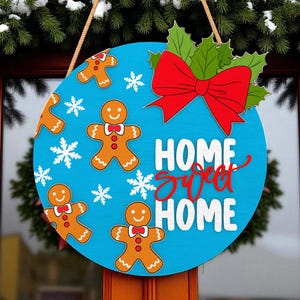 Gingerbread Man Home Sweet Home Door Hanger | Christmas Kitchen Decor | Cute Holiday Door Sign | Festive Front Door Decoration