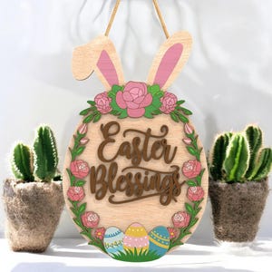 Easter Bunny Door Hanger  | Floral Easter Welcome Sign | Wooden Spring Decoration | Cute Bunny Easter Gift | Spring Home Decor