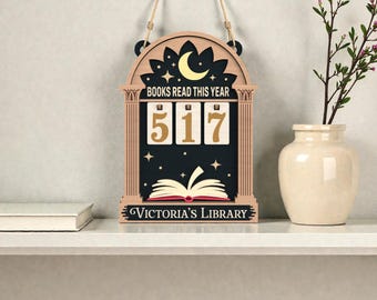 Letrero de madera personalizado para rastrear la lectura de libros, tablero colgante para contar objetivos de lectura, decoración gótica para biblioteca, regalo para amantes de los libros.