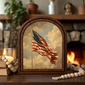 4th of July Arch Frame Artwork | America Flag, Summer Cottagecore Wood Decor Grandmillenial Patriotic