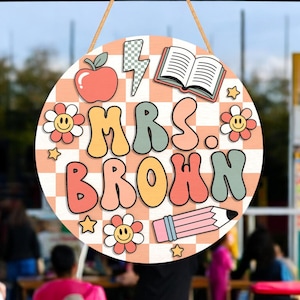Personalized 3D Teacher Door Hanger, Teacher Disco Ball Door Hanger, Groovy Classroom Decor, Retro Teacher Door Hanger