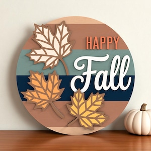 Happy Fall Door Sign | Autumn Maple Leaf Round Sign | Multilayer Wooden Fall Decor | Rustic Farmhouse Wall Plaque