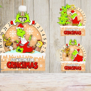 Merry Grinchmas Countdown Ornament SVG, Kalender Laser Cut Datei, Weihnachtsfiguren, Weihnachtsgeschenk, Weihnachtsdeko