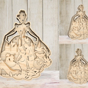 Décoration maison Svg multicouche Cendrillon, princesse Cendrillon forme vacances décor découpé au laser SVg, Magical Kingdom Svg, fichier de coupe princesse