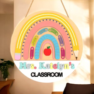 Classroom Door Hanger, Teacher Door Hanger, Teacher Gift Door Hanger, Pastel Rainbow Teacher Door Sign, Preschool Decor