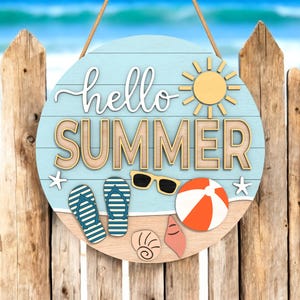 Hello Summer Flip Flop Door Sign, Beach Sand Ocean Door Hanger, Summer Porch Decor, Colorful Beach Shoes Sign, Laser Cut MDF Sign