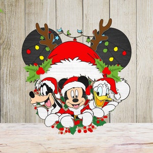 Weihnachtscharakter stehendes Holzzeichensvg, Karikatur-Weihnachtslaser-Schnitt-Datei, Weihnachtsmaus und Freunde zwart, Weihnachtsgeschenk, Weihnachtsdekor