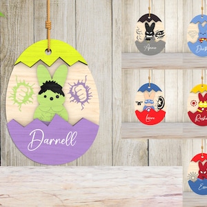Gepersonaliseerde Bunny Cartoon Paasdag, Ornament Cartoon Pasen Lasergesneden Bestand Svg, Cartoon Characters Svg, Happy Easter Egg Ornament Svg