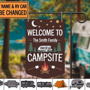 Custom Family Campsite Sign – Personalized RV Camping Welcome Sign with Family Name & Camper Style, Outdoor Camp Decor