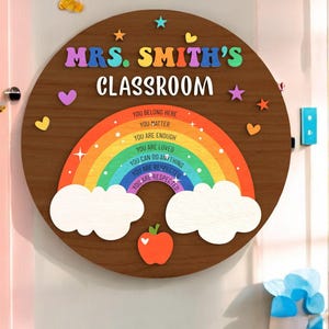 Personalisierter Lehrer Türschild, Lehrer Türschild, Klassenzimmer Dekor, positiver Klassenzimmer Türschild, Regenbogen Affirmationen Klassenzimmer Dekor