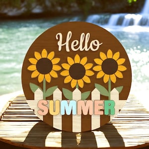 Hallo Sommer Sonnenblumen DIY Türschild Kit, Sommer Türschild, Laser Cut Holz Bastelset, Holz Sommer Veranda Dekor, Hallo Sommer Zeichen