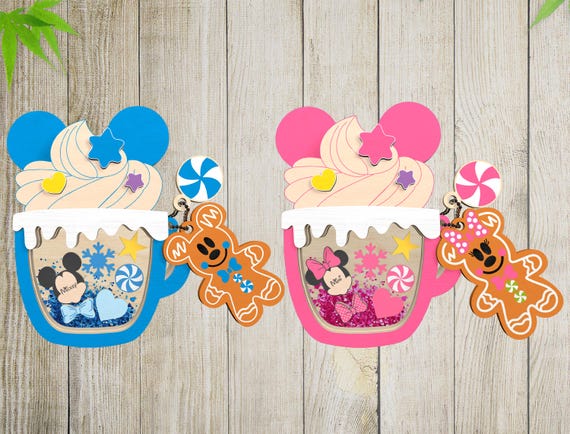 Personalized Cartoon Baby Mouse Name Gift Svg, Multilayer Merry Christmas Cocoa Mug Shaker Svg, DIY Wooden Craft Kit Svg, Lasercut File Svg