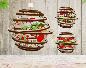3D Spiral Grinch Ornament Laser Cut Svg,Christmas Ornament Svg,Christmas Characters Ornament Svg,Christmas Gift,Christmas Decor