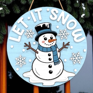 Appendino per porta &quot;Let It Snow&quot; / Cartello natalizio con simpatico pupazzo di neve / Decorazione murale per le vacanze invernali / Decorazione in legno per porta d&#39;ingresso