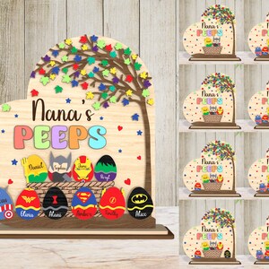personalisierte Cartoon-Ei Ostertag, Ostern Herz-Zeichen-svg, Benutzerdefinierte Cartoon-Laserschnitt-Dateien, Nana und Peep, Ostergeschenk svg