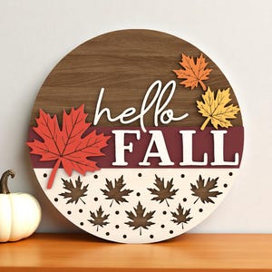 Hello Fall Door Sign | Maple Leaf Cutout Wooden Sign | Multilayer Autumn Decor for Front Door | Rustic Fall Porch Decoration