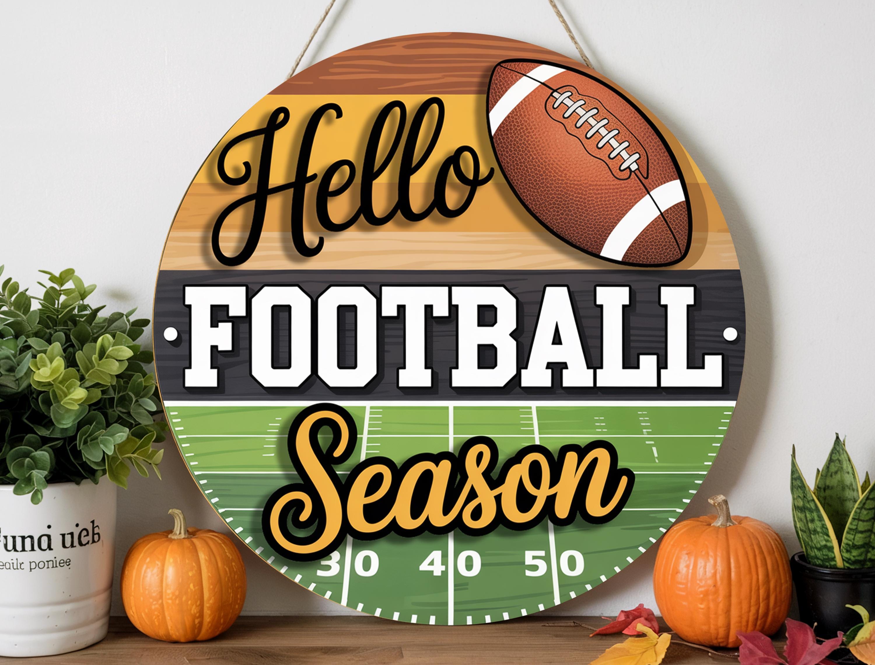 Hello Football Season Door Sign | Fall Sports Wooden Sign | Football Porch Decor | Game Day Decor | Layered Laser Cut Wood Sign