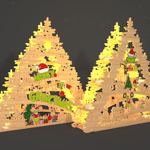 Frohe Grinchmas stehende Laterne Laser geschnittene Datei-Svg, Chritmas Charaktere Lampenkerze SVG, Nachtlicht-Kerzenhalter-Svg, Glowforge-Svg-Datei