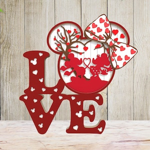 3D Multilayer Lovely Couple Mouse Standing Svg, Cartoon Character Lasercut File Svg, Wooden Love Mouse Head Svg, Happy Valentine's Day Svg