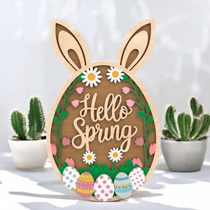 Easter Bunny Door Hanger | Wooden Spring Decoration | Floral Easter Welcome Sign | Cute Bunny Easter Gift | Spring Home Decor