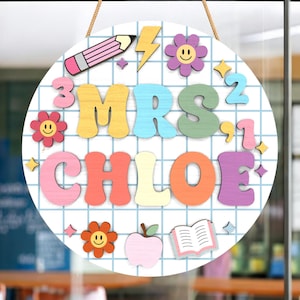 Personalized 3D Teacher Door Hanger, Teacher Disco Ball Door Hanger, Groovy Classroom Decor, Retro Rainbow Classroom Decor, MDF Round Sign