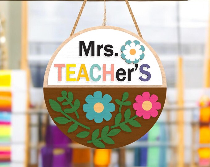 Teacher Door Hanger | Teacher Wood Round | Personalized Wood Sign ...
