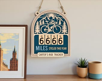 Letrero de madera personalizado para registrar millas en bicicleta, tablero colgante para registrar el kilometraje, decoración personalizada para el registro de recorridos en bicicleta, regalo para ciclistas.