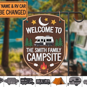 Custom Family Campsite Sign – Personalized RV Camping Welcome Sign with Family Name & Camper Style, Outdoor Camp Decor