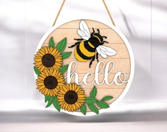 Hello Sunflower Bee Wooden Table Decor – Rustic Farmhouse Centerpiece For Kitchen, Dining, Or Shelf - View #2