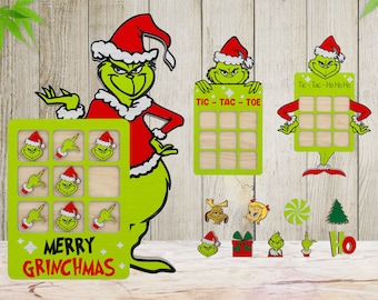 Christmas Tic Tac Toe Laser Cut File Svg ,Grinchmas Christmas Tic Tac Toe Svg ,Christmas Character Wood Sign Svg, Christmas Game Svg