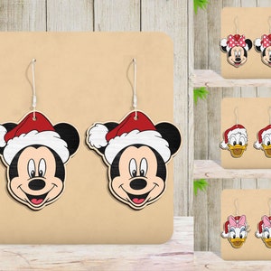 Fichier découpé au laser de boucle d'oreille de Noël de dessin animé, Svg de boucle d'oreille de tête de souris de dessin animé, Svg de boucle d'oreille de souris et d'amis, cadeau de Noël, fichier Svg Glowforge
