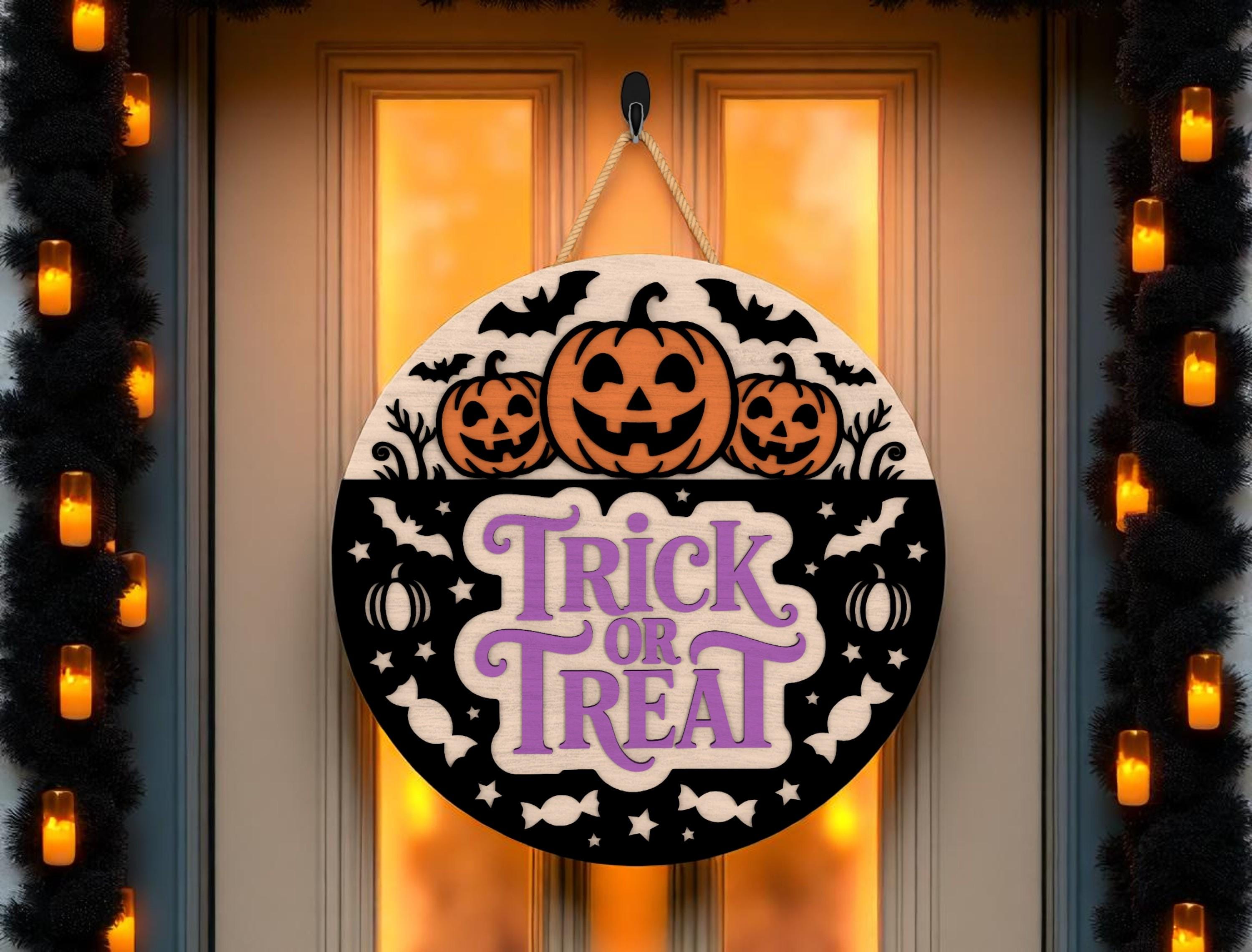 MUALIK Halloween deurhanger - pompoen spookbord, Halloween feestdecoratie, Halloween deur decorbord voor buiten veranda muur (kleur: Halloween banner