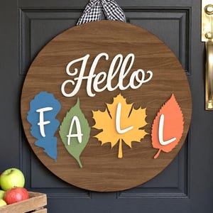 Fall Door Hanger | Hello Fall Leaf Letter Sign | Colorful Autumn Porch Decor | Wooden Seasonal Entryway Sign for Cozy Homes