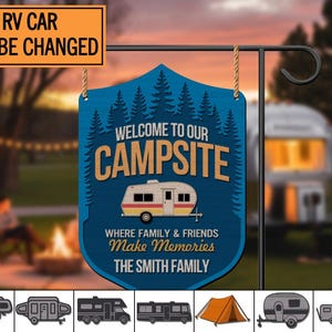 Welcome to Our Campsite Sign – Custom RV Camper Sign – Outdoor Camping Decor – Personalized Family Camping Gift – Make Memories Together