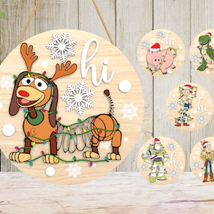 Christmas Toy Door Sign Svg, Cartoon Character LaserCut File Svg, Round Door Hanger Svg, Wooden Merry Christmas Sign Svg, Welcome Glowforge
