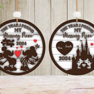 2024 My Missing Piece Orrnament Svg, Merry Christmas Cartoon Character Couple Mouse, Loving Puzzle Lasercut File Svg, Happy Valentine's Day