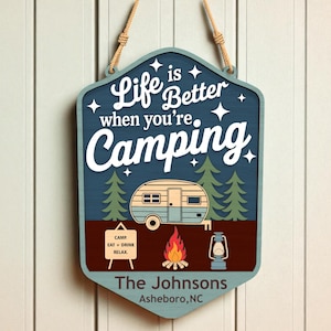 Personalized Camping Door Sign | Life Is Better Camper Sign | Custom Camping Decor | Rustic RV Wooden Plaque
