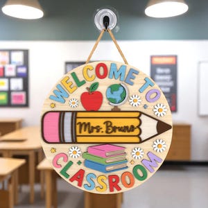 Personalized Teacher Door Hanger, Teacher Door Sign, Classroom Decor, Classroom Rainbow Door Hanger, School Supplies Teacher Decor