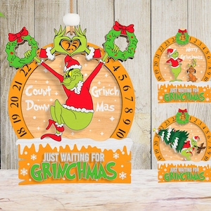 Merry Grinchmas Countdown Ornament Laser Cut Datei svg, Weihnachtskalender Ornament svg, Weihnachtsfiguren Ornament svg, Weihnachtsgeschenk