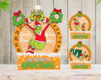 Merry Grinchmas Countdown Ornament Laser Cut File Svg,Christmas Calendar Ornament Svg, Christmas Characters Ornament Svg, Christmas Gift
