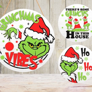 Merry Grinchmas Türschild Laser Cut Datei svg, Cartoon Weihnachtstürhänger svg, Weihnachtsfiguren svg, Weihnachtsdekor, Glowforge Cut-Datei