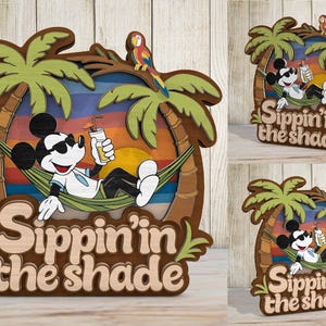 Meerlaagse tekenfilm zomer gesneden bestand, strandscène kunst, stripfiguren Svg, Cartoon meerdere lagen svg, Sippin in de schaduw svg