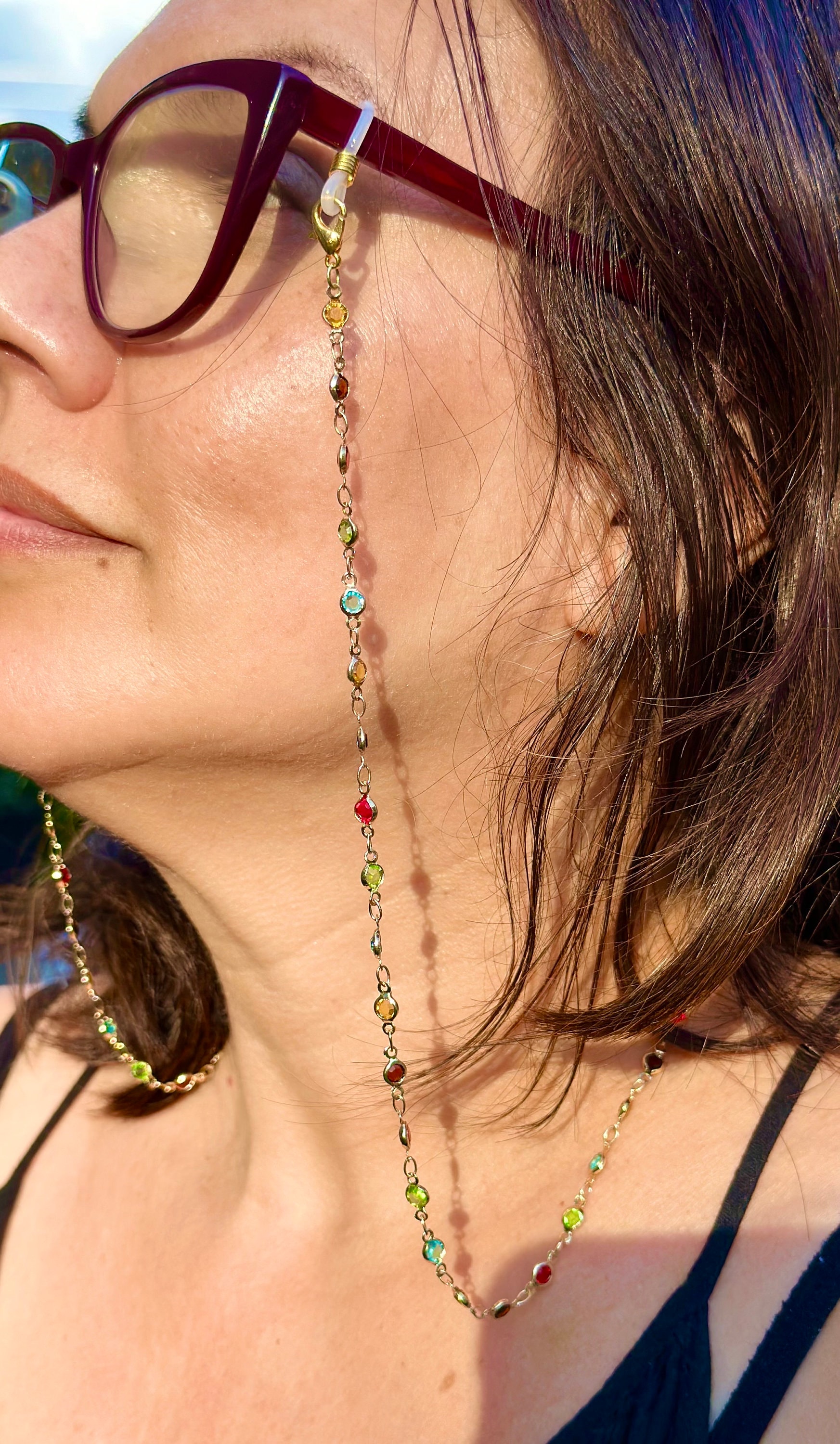 Versatile Colored Gem Glasses Chain— 3 in 1 Eye Glasses Chain/Bracelet/Necklace Combo