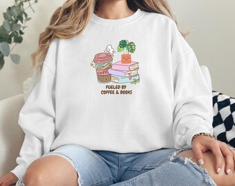 Sweatshirt Books and Coffee : cadeau pour les amoureux des livres, pull confortable