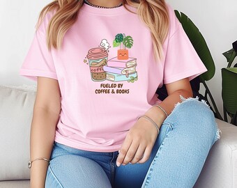 T-shirt café et livres, t-shirt de lecture confortable, cadeau pour les amoureux des livres