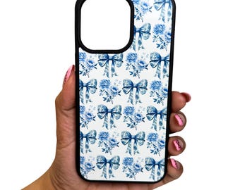 Coque iPhone Chinoiserie : motif coquette floral bleu